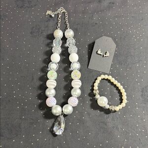 Elegant Silver and White Jewelry Set Chunky, viral!!!!